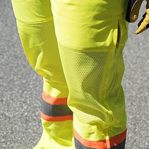 Pioneer Easy Boot Access 5 Pockets Work Pants, Adjustable Elastic Waist, Hi Vis and Reflective Stripe, Yellow-Green, M, V1070360-M - Clothing - Proindustrialequipment